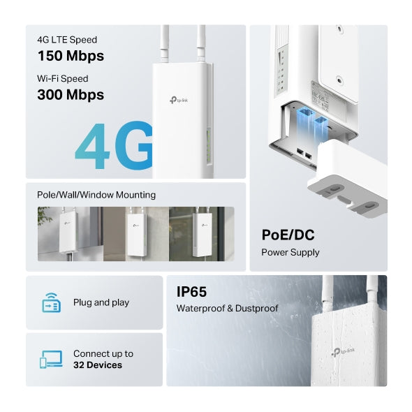 TP-Link TL-MR100-Outdoor 4G Outdoor Router 300Mbps WiFi PoE IP65 LTE