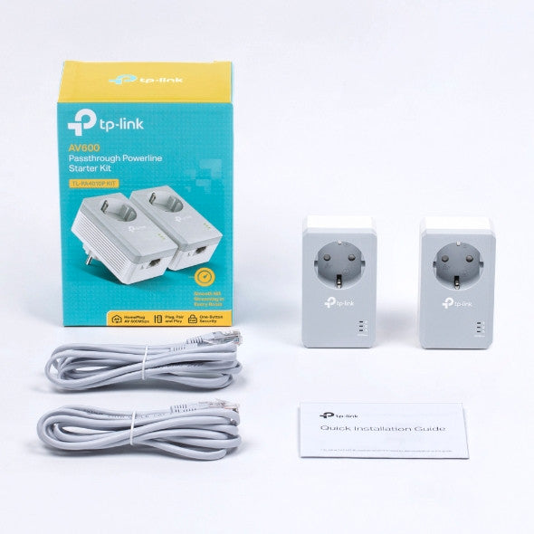 TP-LINK AV600 AC PASS THROUGH STARTER KIT WITH INTERGRATED POWER SOCKET, 3YR WTY - TL-PA4010P KIT
