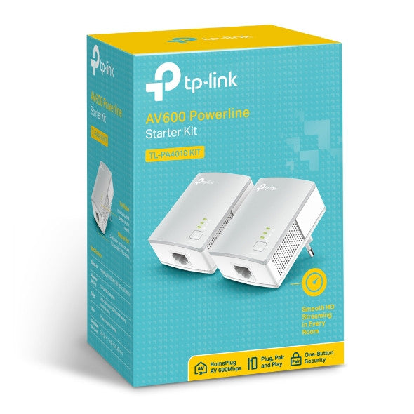 TP-LINK AV600 POWERLINE ADAPTER STARTER KIT, UP TO 600MBPS, 3YR WTY - TL-PA4010 KIT