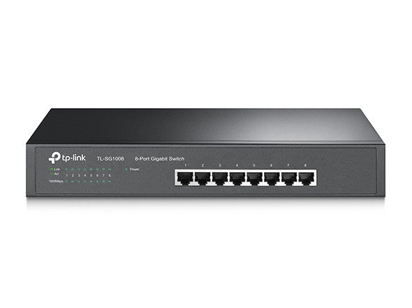 TP-LINK TL-SG1008, 8-PORT GIGABIT SWITCH, 8 10/100/1000M RJ45 PORTS, 1U RACK-MOUNTABLE STEEL CASE, 3 YEARS