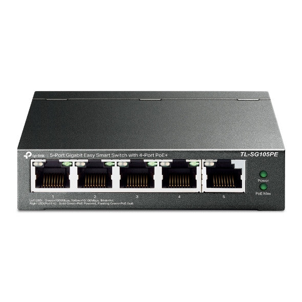 TP LINK TL-SG105PE, 5-PORT GIGABIT EASY SMART SWITCH WITH 4-PORT POE+, 5 YEARS WARRANTY
