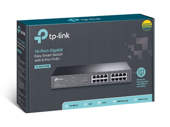 TP-Link TL-SG1016PE 16-Port Gigabit Easy Smart PoE+ Switch 8x PoE+ 32Gbps