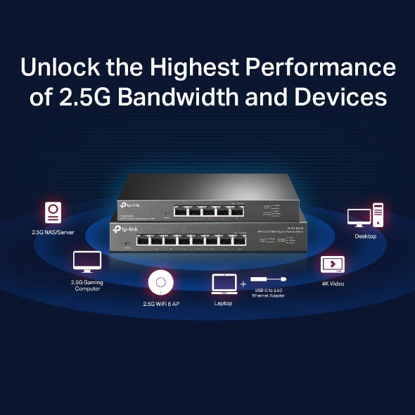 TP-Link 2.5G Switch TL-SG108-M2 8 Port Multi-Gigabit Desktop Switch 40G