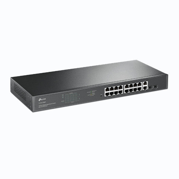 TP-LINK 18-PORT UNMANAGED GIGABIT RACK SWITCH, GbE(2), POE+(16), SFP(2), 5YR WTY - TL-SG1218MP