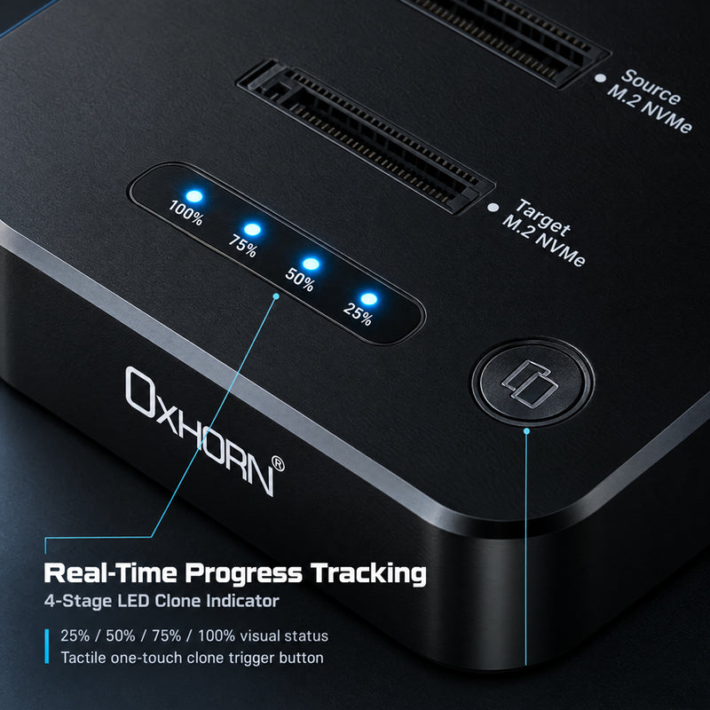 Oxhorn Dual Bay M.2 NVMe SSD Docking Station USB 3.2 Gen 2x2 16TB 10Gbps 2230-22110