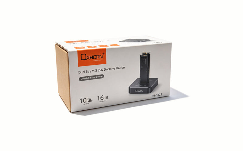 Oxhorn Dual Bay M.2 NVMe SSD Docking Station USB 3.2 Gen 2x2 16TB 10Gbps 2230-22110