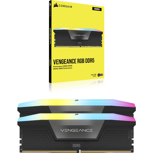 Corsair Vengeance RGB DDR5 RAM with packaging on a white background