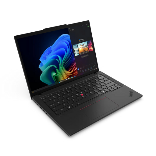 Off center shot of the front of the Lenovo T14 Gen 6 black laptop