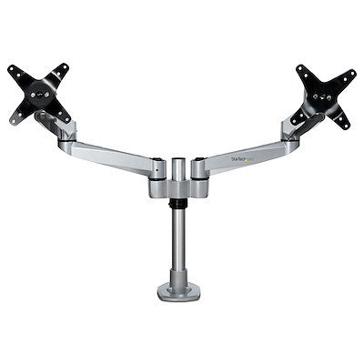 STARTECH Desk Mount Dual Monitor Arm - Premium Articulating Monitor Arm - up to 27" (17.6lb/8kg) VESA Mount Displays - Height Adjustable Monitor Mount - Rotate/Tilt/Swivel - Clamp/Grommet - Silver - TAA