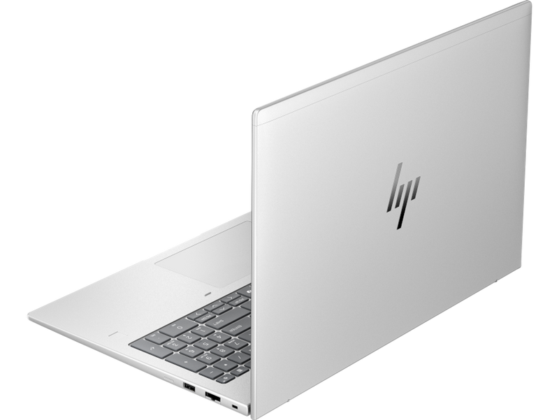 Open laptop with HP logo on a white background