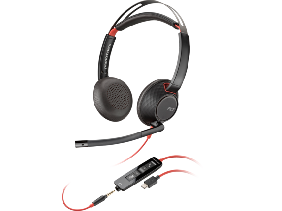 HP POLY BLACKWIRE C5220 UC STEREO USB-C CORDED HEADSET, 3.5MM INC USB-A ADAPTOR - 8X231AA
