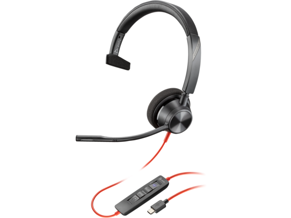 HP POLY BLACKWIRE 3310 MS MONO USB-C CORDED HEADSET, INCLUDING USB-A ADAPTOR - 8X216AA