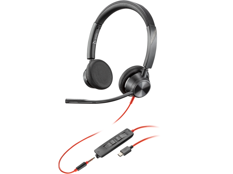 HP POLY BLACKWIRE 3325 UC, STEREO , CORDED USB-C HEADSET, 3.5MM INC USB-A ADAPTOR - 8X221AA