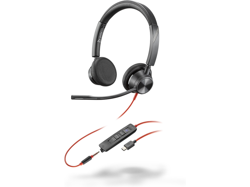 HP POLY BLACKWIRE 3325 MS , STEREO USB-C CORDED HEADSET, 3.5MM INC USB-A ADAPTOR - 8X222AA