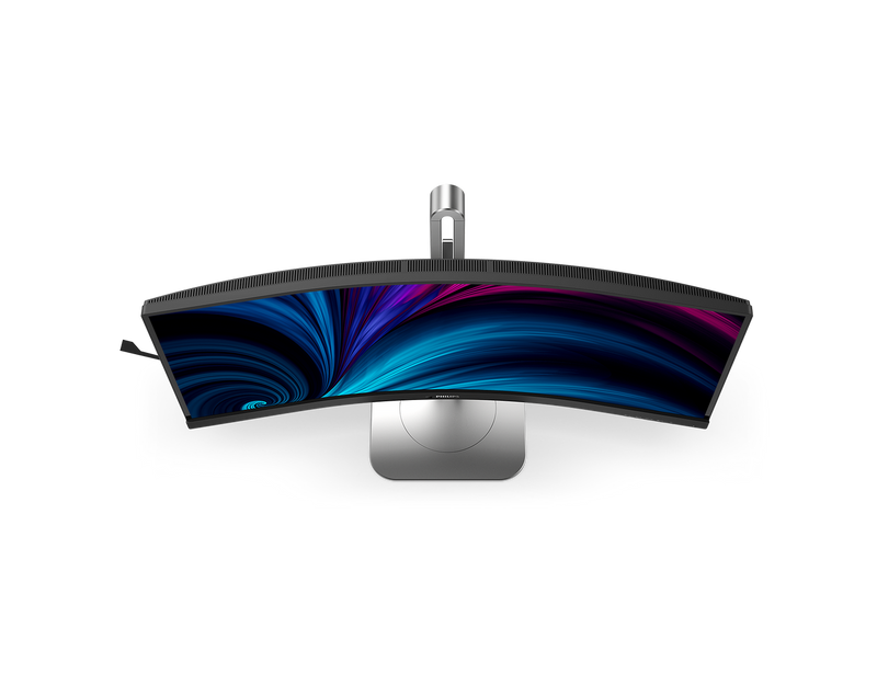 A top down view of curved ultrawide monitor