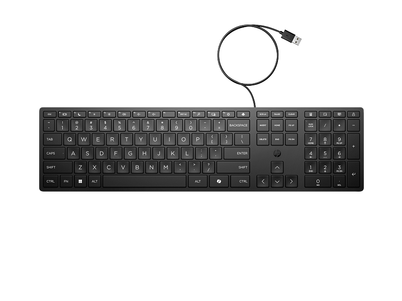 HP Wired 320K Full-Sized Keyboard USB Plug and Play for Windows PCs