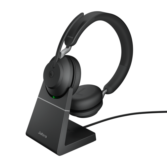 JABRA WIRELESS EVOLVE2 65 MS STEREO BLUETOOTH HEADSET W/CHARGING STAND+LINK 380A BT,USB-A (26599-999-989)