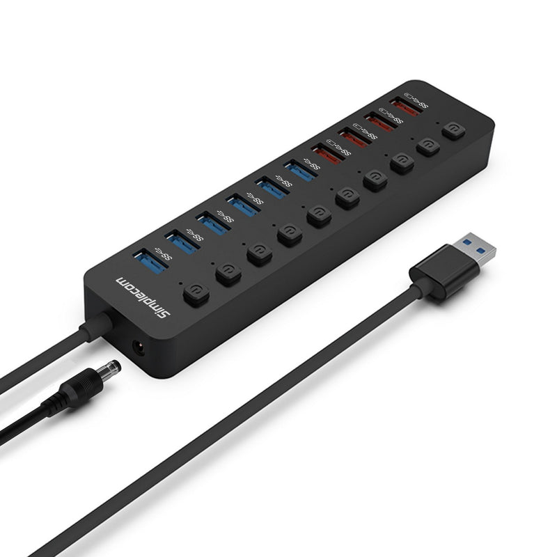 Simplecom CHU810 48W 10-Port USB 3.0 Hub and Charger + Individual Switches Fast Charging