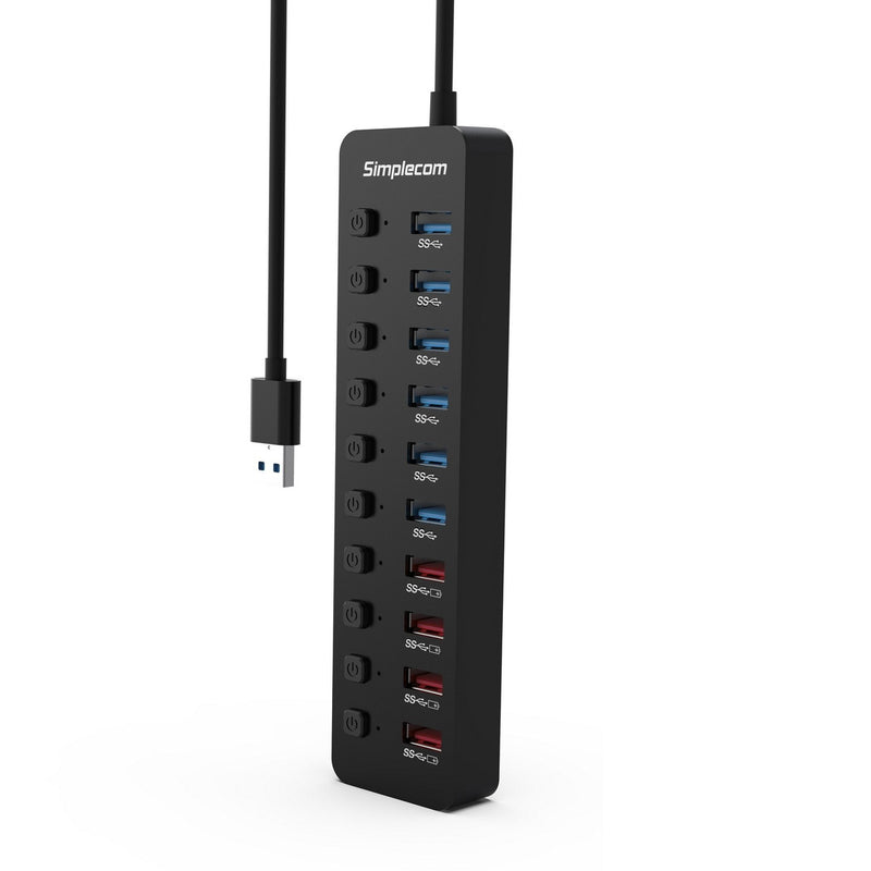 Simplecom CHU810 48W 10-Port USB 3.0 Hub and Charger + Individual Switches Fast Charging