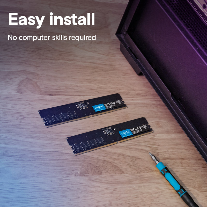 DDR5 32GB RAM Crucial 5600MHz (2x16GB) CL46 UDIMM Desktop PC Memory Kit Black