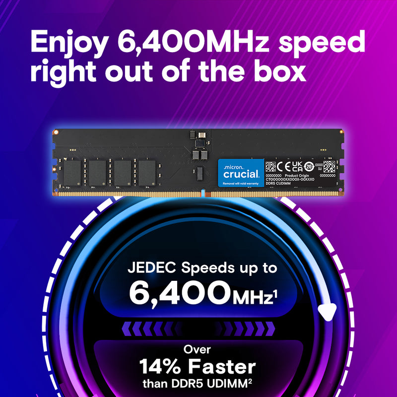 DDR5 32GB RAM Crucial CUDIMM 6400MHz CL52 AI PC Memory Kit for Intel Core Ultra