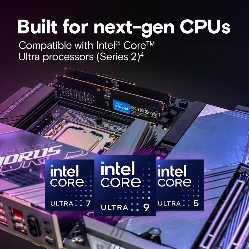 DDR5 128GB RAM Crucial CUDIMM 6400MHz CL52 AI PC Memory Kit for Intel Core Ultra (2x64GB)