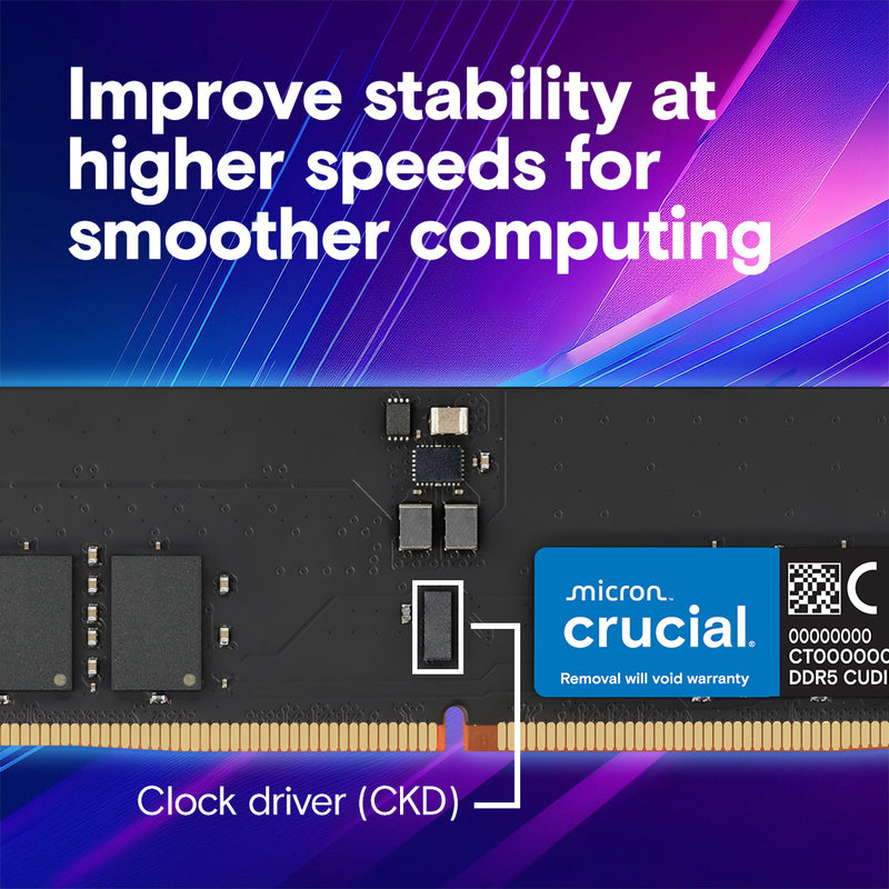 DDR5 32GB RAM Crucial CUDIMM 6400MHz CL52 AI PC Memory Kit for Intel Core Ultra