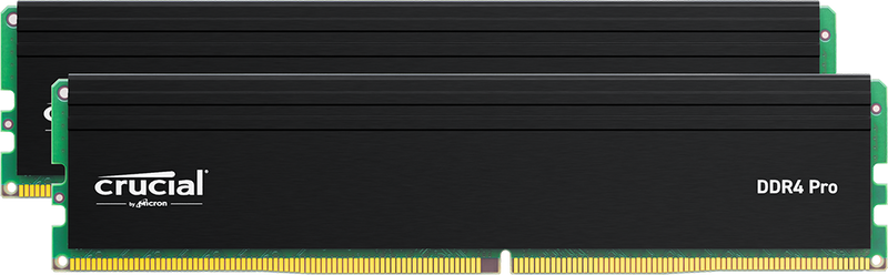 Two Crucial DDR4 Pro memory sticks on a white background