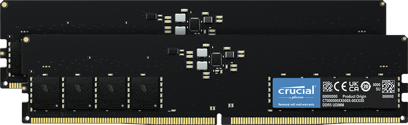 Two Crucial RAM modules on a black background