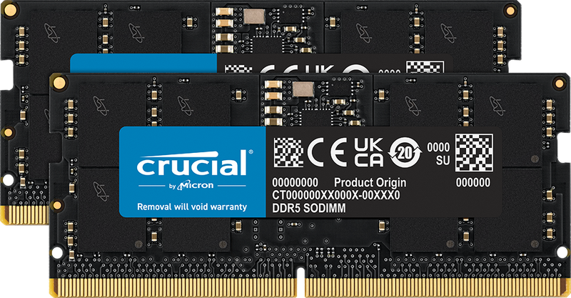 DDR5 128GB RAM Crucial 5600MHz (2x64GB) CL46 SODIMM Laptop Memory for AI Notebook PC