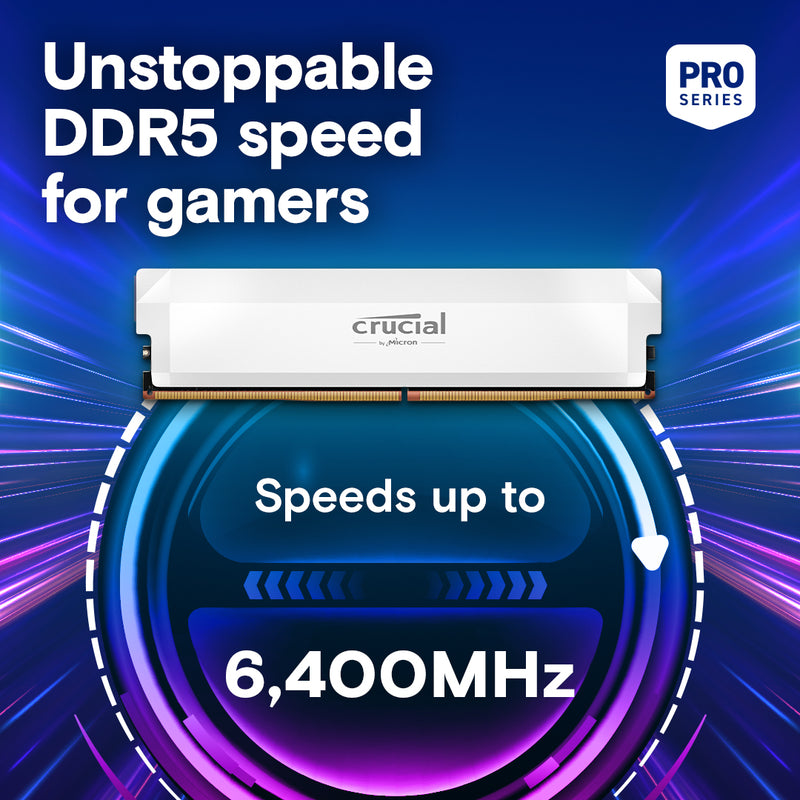 Crucial Pro DDR5 16GB 6000MT/s CL36 UDIMM Gaming Memory White Heatspreader