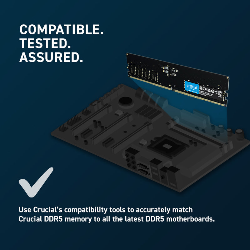 CRUCIAL 8GB DDR5 DESKTOP MEMORY, PC5-41600, 5200MHz, UNRANKED, LIFE WTY - CT8G52C42U5