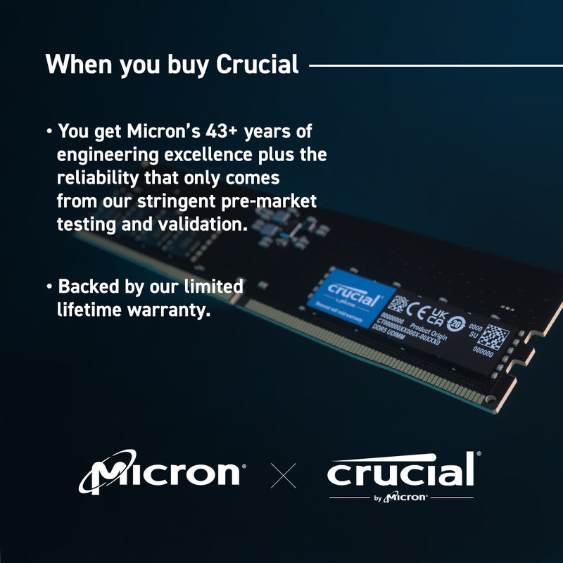 CRUCIAL 32GB DDR5 DESKTOP MEMORY, PC5-44800, 5600MHz, UNRANKED, LIFE WTY - CT32G56C46U5