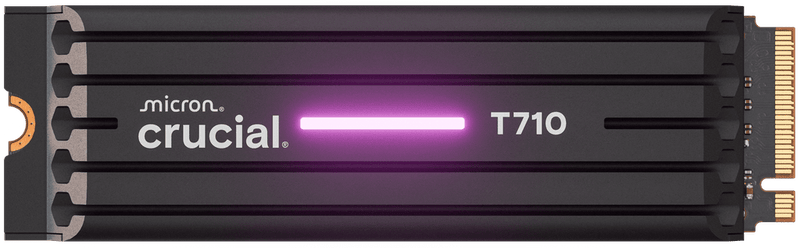 Micron Crucial T710 memory module with purple lighting effect