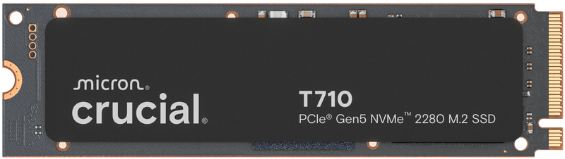 Micron Crucial T710 PCIe Gen5 NVMe 2280 M.2 SSD on a black background
