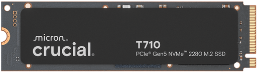 Micron Crucial T710 PCIe Gen5 NVMe 2280 M.2 SSD on a black background