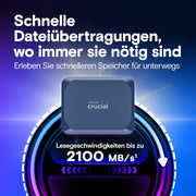  Crucial memory device with German text on a blue and purple gradient background