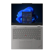 A Lenovo L13 Yoga Gen 6 grey laptop, fully folded down to 180° to accentuate the hinge actuation range.