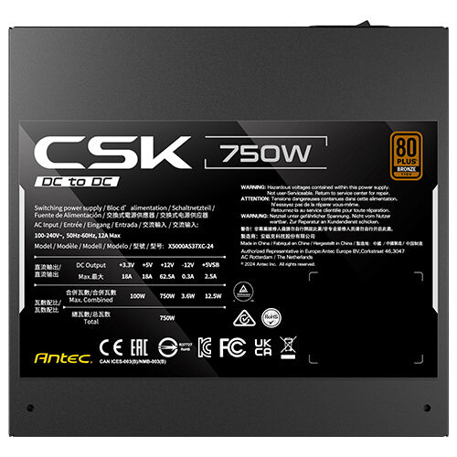 Antec CSK750DC 750W 80 Plus Bronze PCIe 5.1 DC-to-DC Power Supply 5YR Warranty