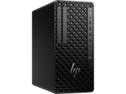 Black HP desktop computer tower on a white background