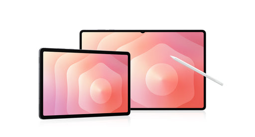 Two tablets with a stylus on a white background