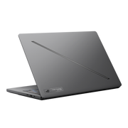 A rear view of the ROG Zephyrus G14 (2025), with the lid half open