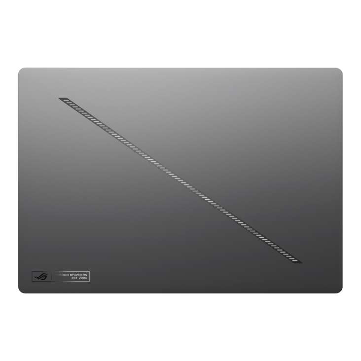 A view of the bottom of the ROG Zephyrus G16 (2025), with a clear view of the air intakes.