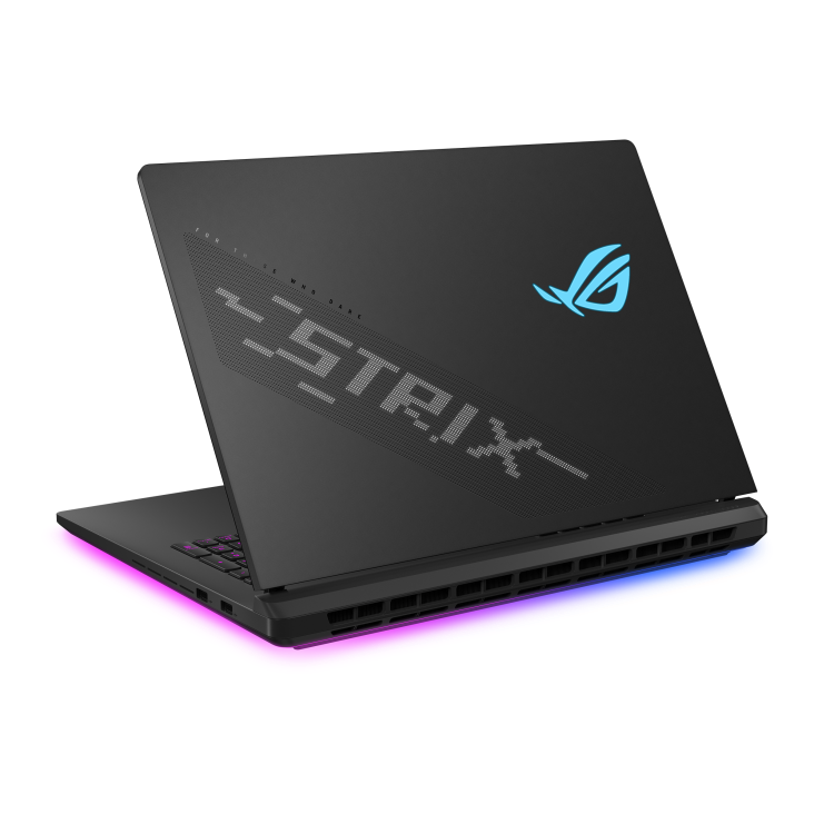 A rear view of the Strix SCAR 18, with the lid half open