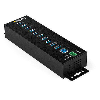STARTECH 10 PORT USB 3.0 HUB, INDUSTRIAL, METAL, ESD & SURGE PROTECTION, MOUNT, DC, 2YR - HB30A10AME