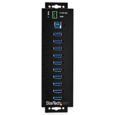STARTECH 10 PORT USB 3.0 HUB, INDUSTRIAL, METAL, ESD & SURGE PROTECTION, MOUNT, DC, 2YR - HB30A10AME