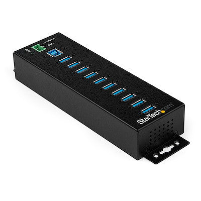 STARTECH 10 PORT USB 3.0 HUB, INDUSTRIAL, METAL, ESD & SURGE PROTECTION, MOUNT, DC, 2YR - HB30A10AME