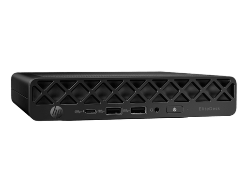 Black computer case with ports on a clear background