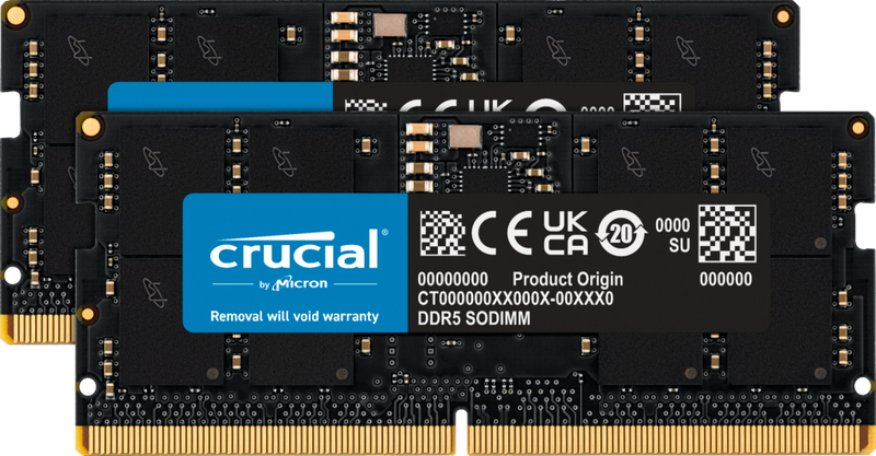 CRUCIAL 32GB (16GBx2 KIT) DDR5 NOTEBOOK MEMORY, PC5-38400, 4800MHz, UNRANKED, LIFE WTY - CT2K16G48C40S5
