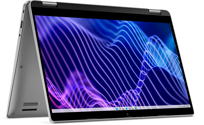 Laptop with a colorful display on a white background